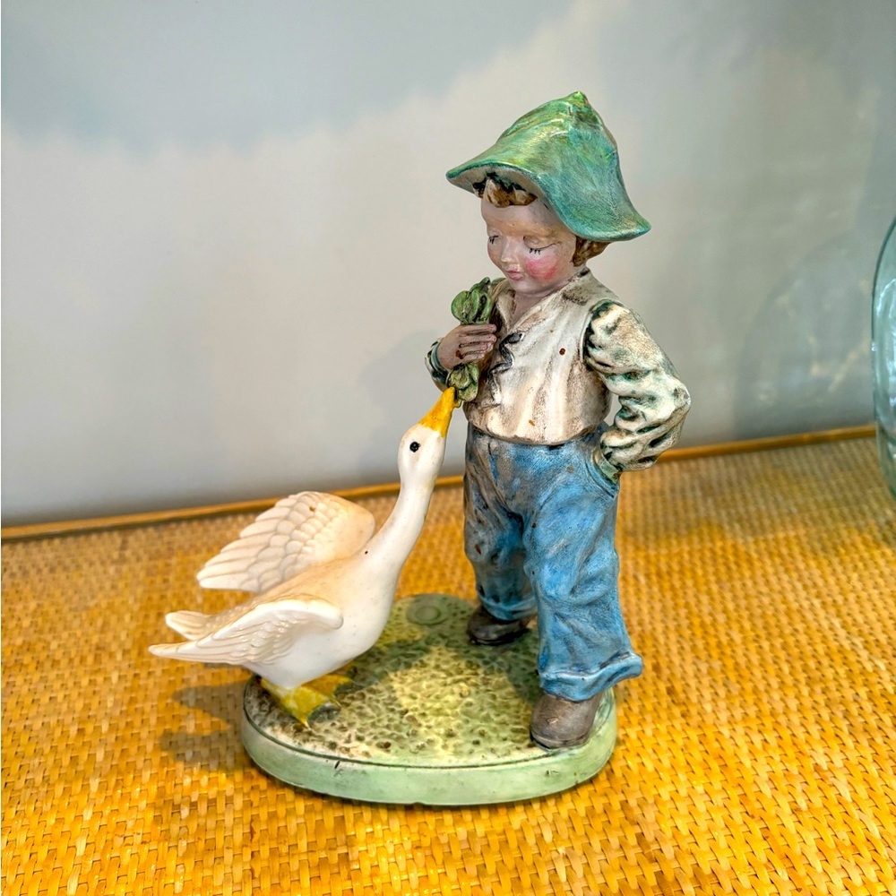 Vintage Dutch Boy with Geese Figurine - Holland Mold  1970's